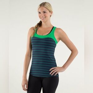 Lululemon Run First Base Tank Slalom Stripe Inkwell Green Bean